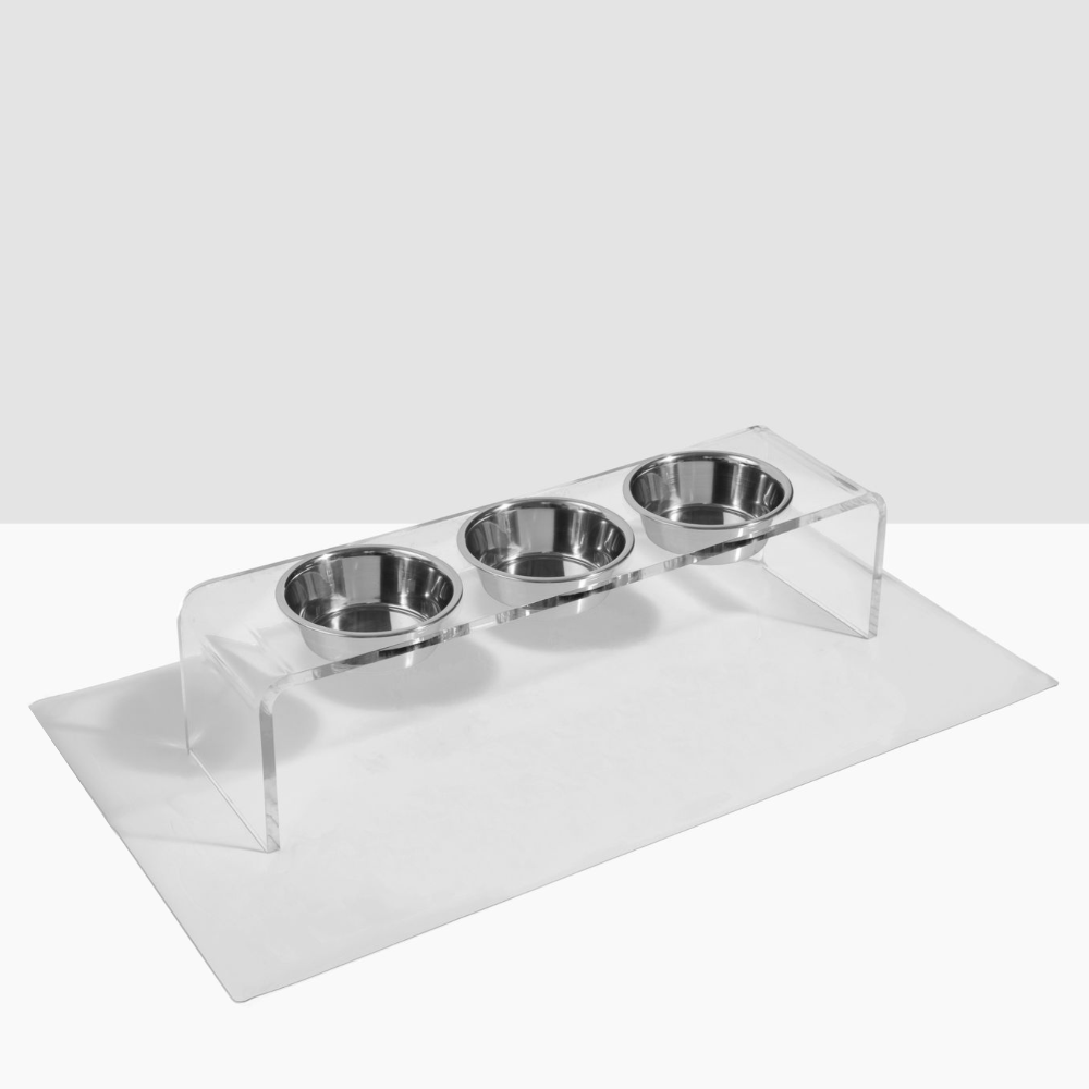 Medium Triple Dog Bowl Feeder with Silver Bowls