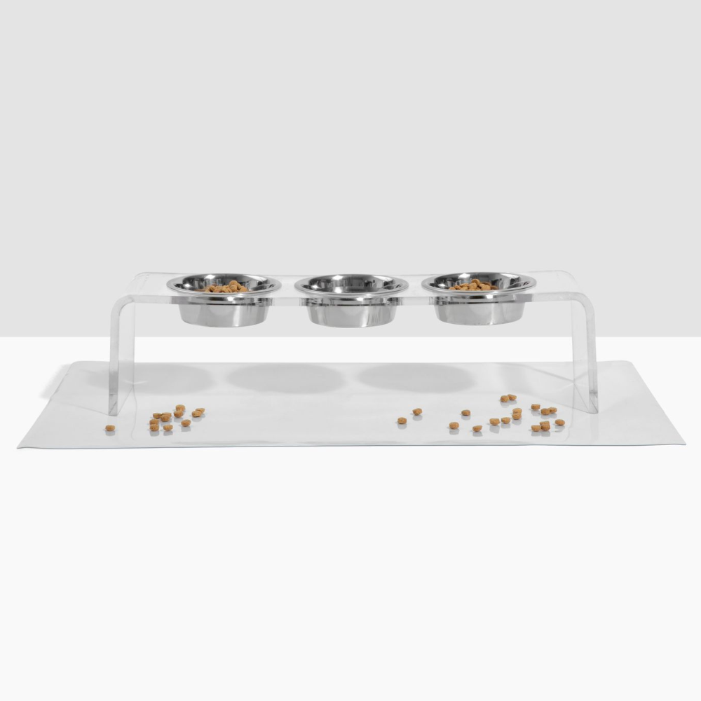 Medium Triple Dog Bowl Feeder with Silver Bowls