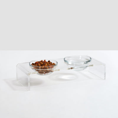 Acrylic elevated dog bowl stand - Modern clear cat food bowl - Inspire  Uplift