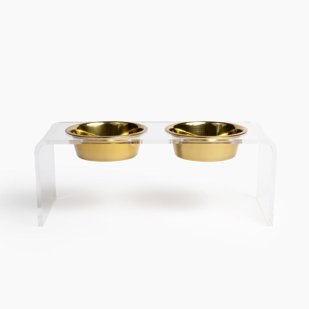 medium pet feeder with Gold Bowls