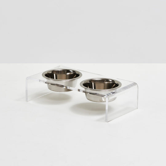  Small Clear Double Pet Bowl Feeder with Silver Bowls