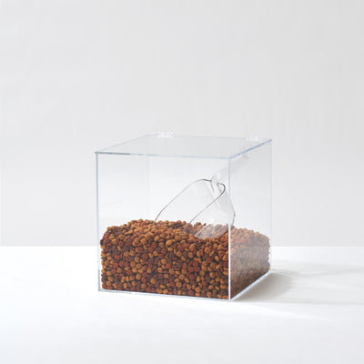 Clear acrylic storage bin with pet food inside